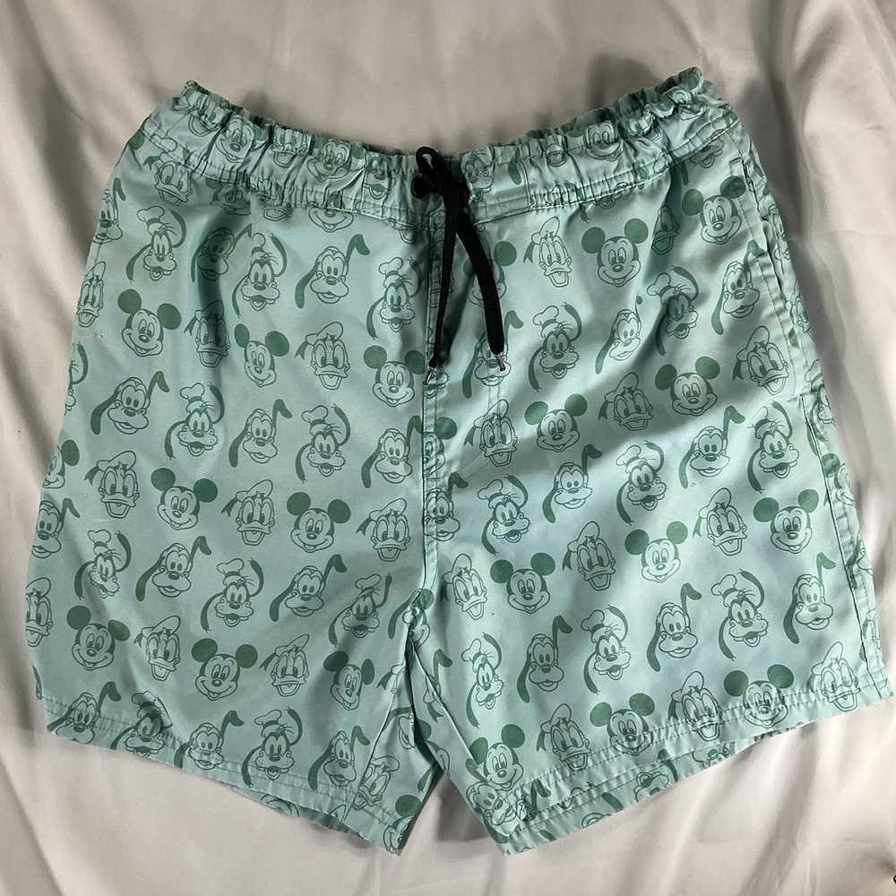 Disney Parks  XS Swim Shorts Mens  Blue Mickey Donald Goofy Pluto Faces Print